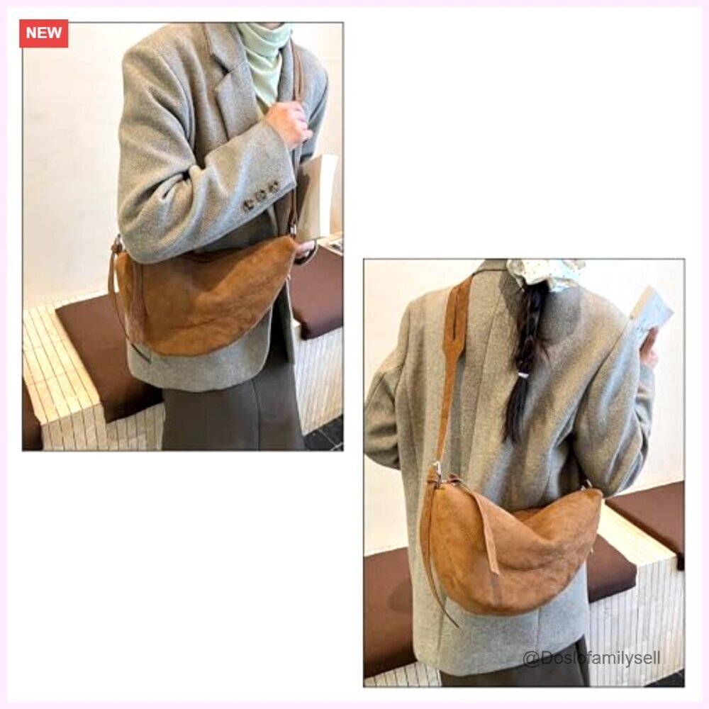 Faux Suede Sling Bag Crossbody Purse Adjustable Strap Lightweight Travel - Picture 6 of 7